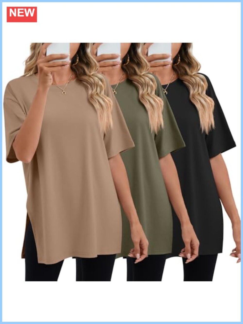 3 Pack Oversized T Shirts for Women Workout Tops Cotton Blend